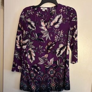 Croft & Barrow Multicolored V-Neck 3/4 Sleeve Blouse